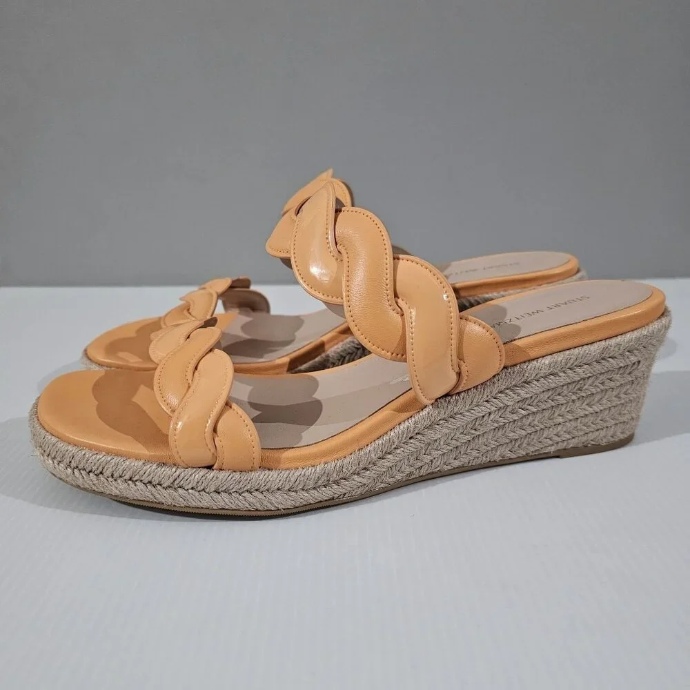 Stuart Weitzman Twist Espadrille Wedge Sandal Womens 10 Mango Leather Slide